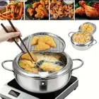 Deep Fryer Pot Japanese Tempura Small Deep Fryer Stainless Steel w/ Thermometer