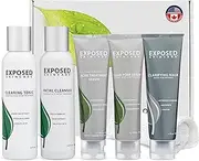 [Exposed Skin Care] Acne Treatment Kit - Includes Facial Cleanser, Clearing Tonic, Acne Treatment Serum, Clear Pore Serum, Clarifying Mask, Cloth - Natural Acne Solution for Face, All Ages & Skin Types