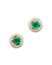 Emerald and Diamond Stud Earrings in 14K Yellow Gold