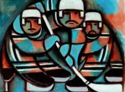 Abstract Hockey Players Painting Original Sports Artwork Oil on Canvas