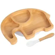 2pc Tiny Dining White Bamboo Elephant Baby Weaning Plate & Fork Set with Suction
