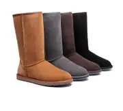 AUSTRALIAN SHEPHERD® UGG Boots Double Face Sheepskin Wool Tall Classic - Chocolate / AU Ladies 13 / AU Men 11 / EU 44