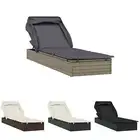 Sun Lounger Outdoor Day Bed Sun Bed with Foldable Roof Grey Poly Rattan vidaXL