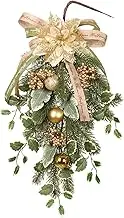 Artificial Teardrop Swag with Golden Beads, Wreath Garland Wall Hanging Decor Door Swag Festive Ornaments