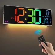 16.2'' Large Digital Wall Clock with Remote Control, Big LED/Dual Alarm/8 RGB...