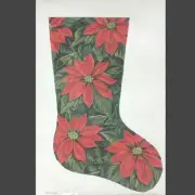 Susan Roberts Hand painted Needlepoint Canvas Liz Dillon red Poinsettia Stocking