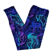 LuLaRoe Womens Leggings Size TC Black Jellyfish Jelly Fish Neon Purple NWT