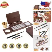 Travel Watercolor Palette with 24 Grids & Sable Brushes - Vintage Walnut Box