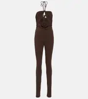 [Magda Butrym] Magda Butrym Floral-appliqué cutout jersey jumpsuit AU 8 brown