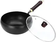 Japanese Iron Pan with Lid, Suntup Frying Pan,24/26cm Nonstick Uncoated Japanese Pan for Cooking, Hand-Forged Iron Woks Frying Pans for Induction, Ga S Stove(Size:26cm)
