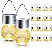 24 Pack Solar Outdoor Lights, Solar Hanging Lights for Christmas Decoration-Cracked Glass Solar Lights Outdoor Waterproof for Garden, Yard, Fence, Tree（Warm White）