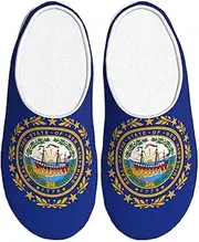 [EdWal] New Hampshire state flag print Winter Warm Slippers Indoor Anti-skid Plush Slippers Relaxing at Home for Women Men, Black, 5 UK