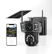 LICAEVEY Solar Security Camera Wireless Outdoor, 2K Dual Lens 360° Panoramic View, Battery Powered with 8000mAh, WiFi Outdoor Camera, PIR Motion Detection & Night Vision