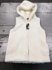 NWT Women's INC Ivory Sherpa Vest w/ Hood, Pockets & Hook & Eye Closures - S/M
