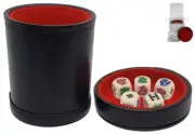 16mm Rounded Poker Dice Ivory + PU Leather Red Felt Lined Cup Lid Tray Boxed