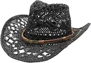 [Generic] Cowboy Hats for Women Classic Straw Cowgirl Beach Hat Music Festival Party Adult Sun Straw Western Cowboy Hats, A-black, One Size, A-black, One Size