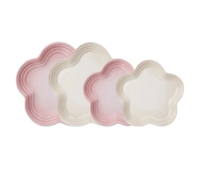 LE CREUSET Flower Plates 6 Piece Set 19cm Size Only Shell Pink & Meringue