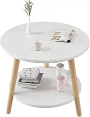 2-Tier Small Round Table Wooden Side Table Coffee Table Bedside Table Sofa Table Corner Table Bedside Cabinet, 38 * 38 * 50 cm, White