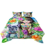 Kids Art Hawaiian Girl and her Dog Coverlet