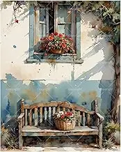 Still Life Paint by Numbers Kit for Adults - DIY Rustic Window with Flower Basket Painting on Canvas 16x20 Inches, Acrylic Paint Set, Suitable for Beginners, Art for Home Decoration or Gifts