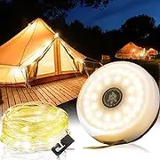 8M Outdoor and Indoor Camping String Lights, 2-in-1 Roll Up Portable and Rechargeable Waterproof Lights, Ideal for Camping, Party and Festival Decoration