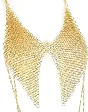 [ADLIhbjj] Ladies Body Chain Metal Bra Gold Bra Party Bikini Nightclub bar Bikini Bra Dance Bra Bikini Belly Dance Bra, .974*4.33*0.67in, iron alloy