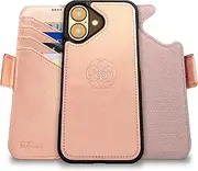 Dreem Fibonacci Compatible with iPhone 16 Plus Wallet case / 2-in-1 Shockproof case and Detachable Vegan Leather Folio, Compatible with MagSafe, RFID Protection [Rose]