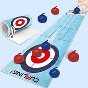 Tabletop Curling Game, 3 in 1 Table Top Shuffleboard Pucks and Bowling Ball Games Mini Tabletop Game with Rollers Portable Tabletop Family Game for Indoor Outdoor