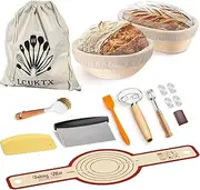 Banneton Bread Baskets Set,Comprehensive Sourdough Baking Kit Including 9" Round and 10" Oval Proofing Bowls, Bread Baskets, Sling,Bread Proofing Basket Set (9'' Round and 10'' Oval 14pcs)