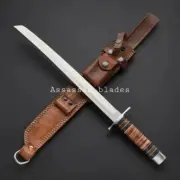 custom handmade J-2 steel 25" SWORD LEATHER & ROSE WOOD HANDLE with steel clips