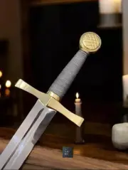 Medieval Knight Crusader Sword Hand Forged Carbon Steel Blade Brass Guard Pommel