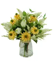 Creative Displays Yellow Daisies, Heather & Lilac in Glass Vase Adorned with Rope