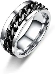 [Generic] Mens Rings Anxiety Rings for Men Chain Spinner Rings for Women Titanium Steel Ring