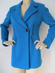 NEW ST JOHN KNIT 8 WOMENS JACKET COAT BLUE PRUSSIAN & BLACK CAVIAR KNIT WOOL