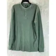 Cotton:On Men's Forest Green Waffle Texture Logn-Sleeve Henley T-Shirt SZ M