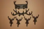 (6) Deer Hunter Bathroom Decor Rustic Cast Iron Towel Hooks, Deer Fever