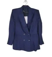 New ZARA L Navy Blue Double Breasted Linen Blazer Jacket Women