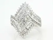 Wonderful 4.40CT White Round & Baguette 935 Silver Cluster Engagement Fine Ring