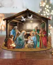 Nativity Scene Village 12" Christmas Nativity Mantel Decor G. DeBrekht Wood