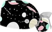 [YTYVAGT] 2-Pc,Gourd-Shaped Working Cap,Fisherman Hat with Buttons and Cotton Sweatband,Black White Wave Dot Pattern