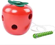 Montessori Wooden Lacing Toy, Very Hungry Caterpillar Educational Block Puzzles for Toddlers Boys Girls