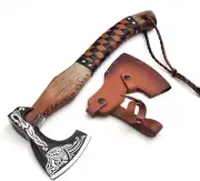 Premium Handmade Viking Axe Carbon Steel Blade Hatchet Leather Sheath Hunting AU