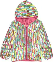 [GuoChe] Big Girls Jackets With Sherpa Lining Colorful Geometric Funny Toddler Boy Coat Peach Lightweight Zip Sweatshirt