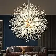 Modern Crystal Chandeliers Firework 8 Lights 40cm Diameter Bulbs Included Sputnik Ceiling Light Fixtures Semi Flush Mount Dandelion Pendant Light for Bedroom Living Dining Room Kitchen Foyer