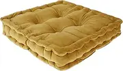 Square Floor Pillow Large Tufted Floor Cushion with Handle Wavy Edge Faux Velvet Fabric Pillow Seating for Adults Meditation Sitting Pillow for Yoga Home Living Room (Yellow)