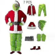 Tan Shan 7pcs The Grinch Costume Christmas Cosplay Adult Santa Costume Outfits Set + Mask A Mask only ONE SIZE