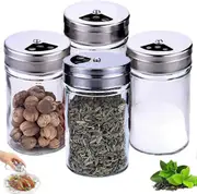 Spice Jar with Stainless Steel Lid, Clear Seasoning Container for Freshness, Glass Spice Bottles for Airtight Storage Easy Identification (Pack of 4)
