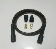 28" SUPPRESSION CORE STRAIGHT VINTAGE BRAIDED CLOTH BLACK ORANGE SPARK PLUG WIRE