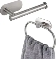 Toilet Paper Holder/Towel Ring Self Adhesive, Eolax No Drilling Brushed Nickel Bathroom Hardware Accessories, Stainless Steel Sticky Toilet Roll Hanger and Hand Towel Holder, 2 Pieces