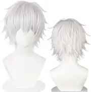 Wxypreey Gojo Satoru Cosplay Wigs Anime Gojo Short Heat Resistant Synthetic Hair with Wig Cap Party Wig